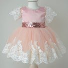 Quinceanera Party Dress Pink Tutu 3-6 Months Baby Dress READY TO SHIP Short Sleeves Newborn Dress