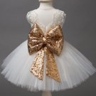 SALE White Fashion Newborn Dresses Christening Cradle Baby Lacy White Dress with Golden Bow