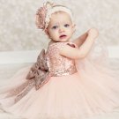 Rsslyn SALE Cradle Baby Pink Dresses Christening Dresses with Big Bow Soft Pink Peach Dress