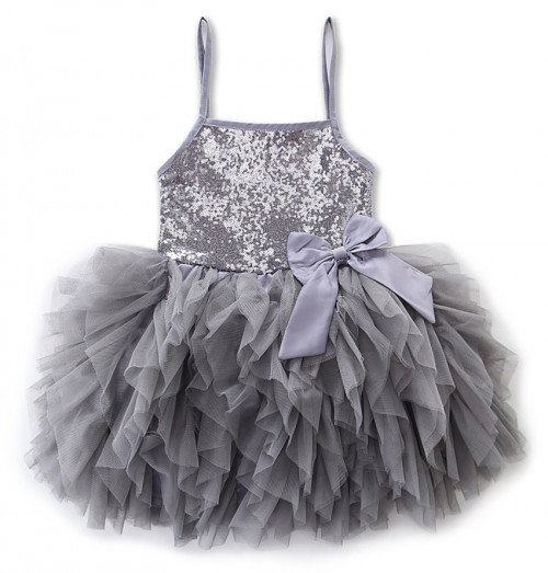ON SALE Silver Dress for 6-7years Old Gray Tutu Dress Sequined Free Bow Headband Ballerina Dresses