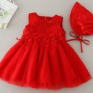 SALE Fashion Red Dresses Matching Set Red Dress for Newborn Girls with Bonnet 4 layers Tulle