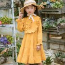 SALE Cotton Linen Dress Ruffled Collar Yellow Dress Thanksgiving Dress Mid-calf Length Spring Dress