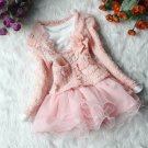 SALE Pink Dresses 2pcs/Combo Set Toddler Girls Dress Corsage Tweed Pink Cardigan and Dress
