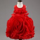 Birthday Girls Red Dress Organza Rose Sleeveless Girls Red Dresses Formal Mid-calf Length Dress