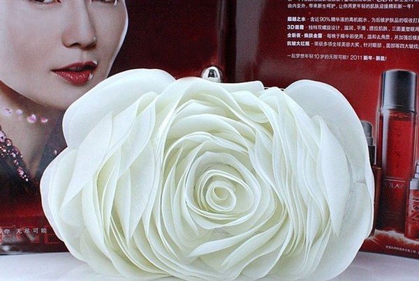 Wedding Purses for Brides White Party Bags Big White Roses FREE SHIPPING Silk Purses Prom
