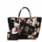 Ready to Go Black Large Bags Silk Floral Black Leather Bags FREE SHIPPING Womens Leather Bags