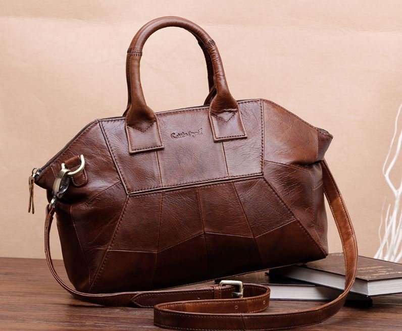 ON SALE Real Leather Brown Bags Patchwork Durable Sewing Traveling Bags