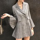Houndstooth Blazers for Women Pleated Gray Blazers High Quality Plaid Jackets for Women