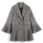 Houndstooth Blazers for Women Pleated Gray Blazers High Quality Plaid Jackets for Women