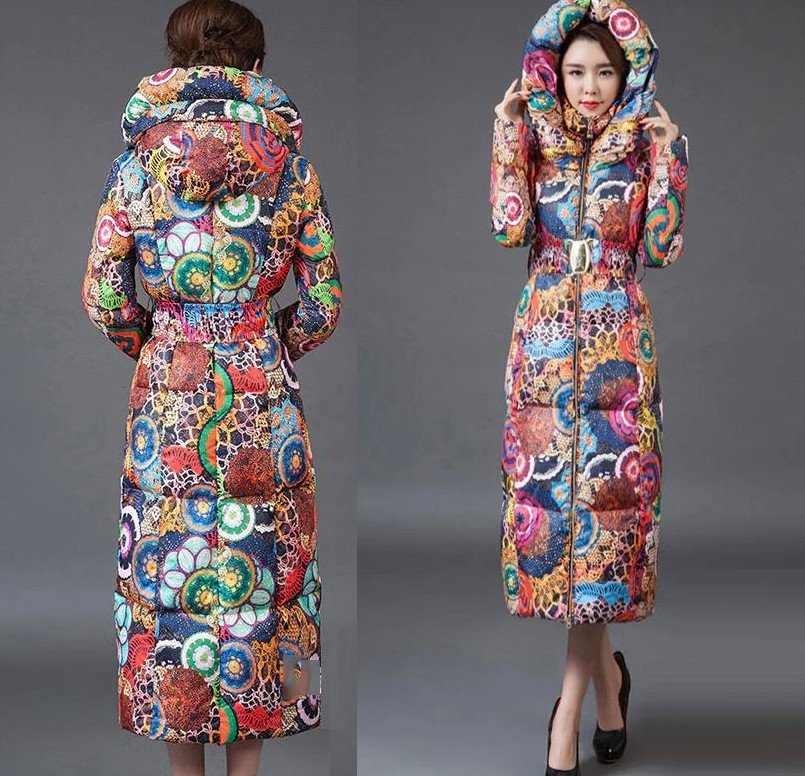 Multicolor Size XL Cotton Padded Duck Down Colorful Winter Coats Snow Parkas for Women