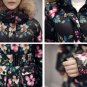 Black Parka for Women Floral Warm Cotton Duck Down Removable Collar Winter Coats for Women