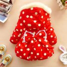 SALE! 12-24mos Girls Parkas Red Christmas Jackets for Girls with Big Bow Hooded Polka Dots Jackets
