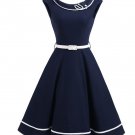 Rsslyn Sailor's Wife Navy Blue Dress for Women Navy Blue Dress with White Trim Open Shoulder