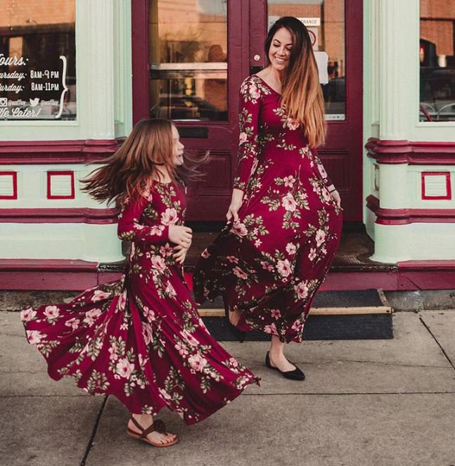 Rsslyn 2pcs/SET Mother and Daughter Dress Red Maxi Dresses