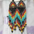 Ready to Ship V-Victor Long Tribal Earrings Beaded Earrings Layered Black Earrings for Women