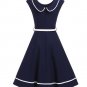 Off Shoulder Sailor's Wife Navy Blue Dress for Women Navy Blue Dress with White Trim Open Shoulder