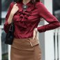 Pleated Collar Unique Burgundy Blouses for Women Classic Style Free Shipping Office Blouses