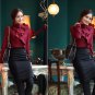 Pleated Collar Unique Burgundy Blouses for Women Classic Style Free Shipping Office Blouses