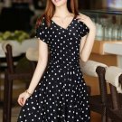 SALE Teenage Girls Black Polka Dots Knee Length Dress Summer Dress for Women
