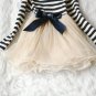 Navy Blue Thanksgiving Christmas Dress for Girls Striped Dress Sequined Golden Peter Pan Collar