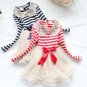 Navy Blue Thanksgiving Christmas Dress for Girls Striped Dress Sequined Golden Peter Pan Collar