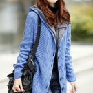 Blue Sweater for Women Cozy Faux Fur Lining Hooded Casual Sweaters with Big Buttons