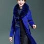 Royal Blue Trench Coats for Women Removable Fur Collar Elegant Women Long Blazers
