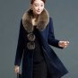 Royal Blue Trench Coats for Women Removable Fur Collar Elegant Women Long Blazers