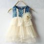 Free Headband for Fashion Spring Denim Dress for Baby Girls Laced Ruffled Ivory Dress for Infant