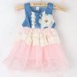 Free Headband for Fashion Spring Denim Dress for Baby Girls Laced Ruffled Ivory Dress for Infant