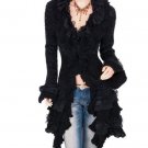 Gypsy Style Long Black Sweater for Women Ruffles Vintage Black Cardigan for Women