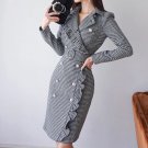 Timeless Fashion LLC High Quality Houndstooth Black Blazers Fashion Dress for Women with Brooch