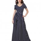 SALE! Size XL Polka Dots Maxi Dress for Women Navy Blue Long Dresses Short Sleeves Maxi Dress