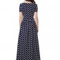 SALE! Size XL Polka Dots Maxi Dress for Women Navy Blue Long Dresses Short Sleeves Maxi Dress
