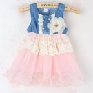 SALE Soft Pink Denim Dress for Infant Dress Lace Waist Ivory Pink Tutu Dress for Spring