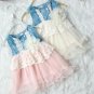 SALE Soft Pink Denim Dress for Infant Dress Lace Waist Ivory Pink Tutu Dress for Spring