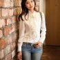 White Ruffled Blouses for Women Mandarin Collar Vintage Silk Blouses for Women