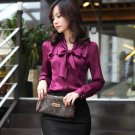 SALE! Purple Magenta Blouse for Women Free Shipping Bowtie Office Work US Size Medium