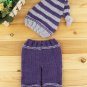 Purple Stripe Hat with Matching Purple Pant for Newborn Boys Props Photography Items
