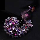 New Crystal Trendy Clothes Pins Fashion Brooch Purple Peacock Brooch for Women