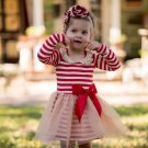 Ivory and Red Stripes Red Dress for Infant Girls Golden Collar Free Headband