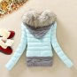 Free Shipping Mintgreen Knitted Splicing Stylish Removable Fur Hood Long Sleeve Women's Down Coat