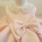 Free Ship Luxury Pink Christening Gowns for Baby Girls Dress Pearl Crystal Collar w/ Big Bows