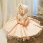 Free Ship Luxury Pink Christening Gowns for Baby Girls Dress Pearl Crystal Collar w/ Big Bows