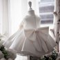 Free Ship Luxury Pink Christening Gowns for Baby Girls Dress Pearl Crystal Collar w/ Big Bows