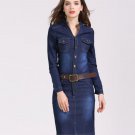 Buckled Shoulders Denim Dress for Women Low mandarin Collar Free Shipping Chick Denim Dress