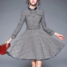 Women's Gray Dress Houndstooth Pattern Checkered Plaid Design Small Size Dress