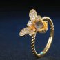 Rsslyn New Resizable Bee Ring 1ct Oval Citrine Rings 14K Yellow Gold Plated Rings