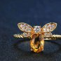 Rsslyn New Resizable Bee Ring 1ct Oval Citrine Rings 14K Yellow Gold Plated Rings