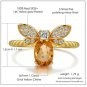 Rsslyn New Resizable Bee Ring 1ct Oval Citrine Rings 14K Yellow Gold Plated Rings
